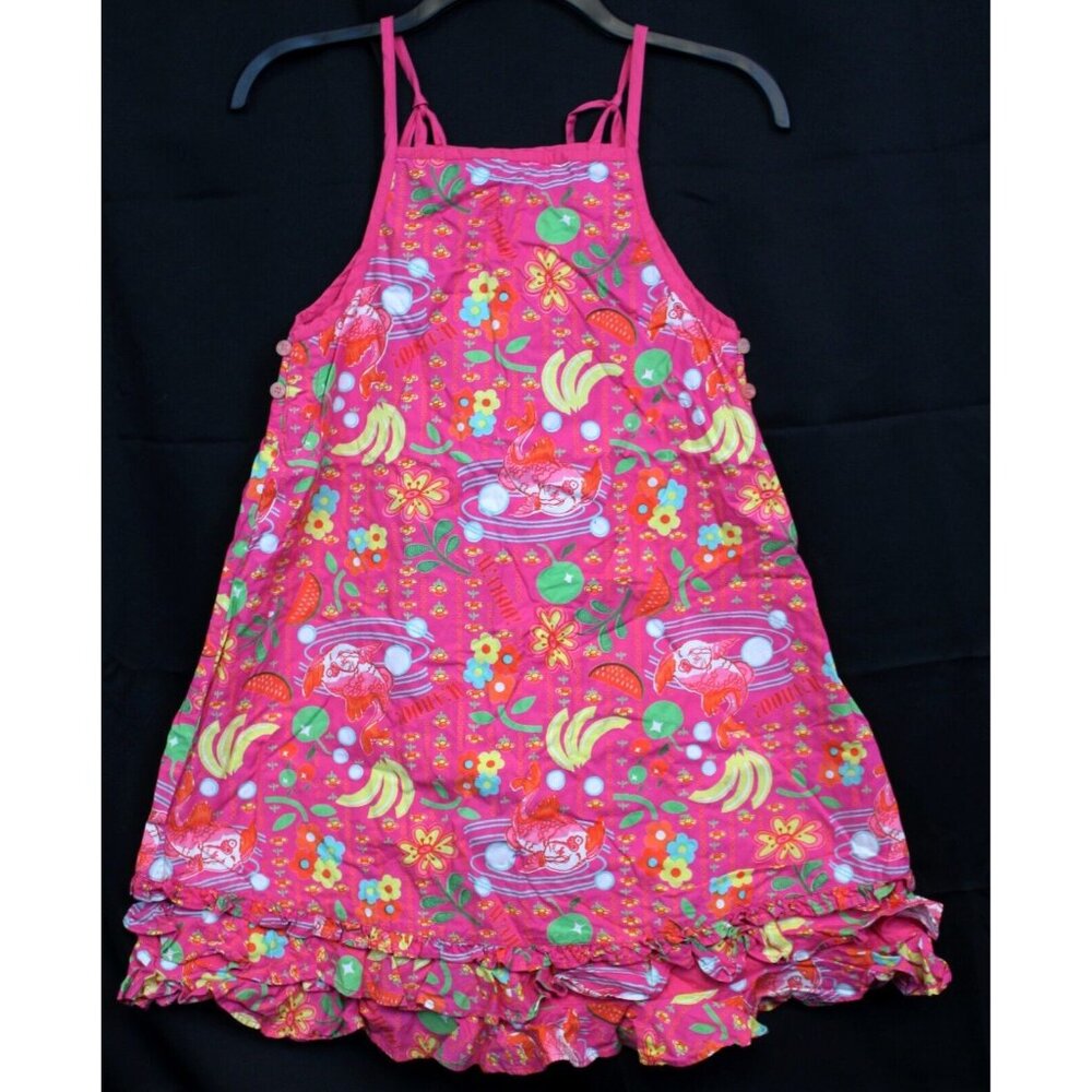Vtg Oilily Wahoo Dress sz 10 Tropical Koi Fish Flowers Banana Fruit EUR140 Coral